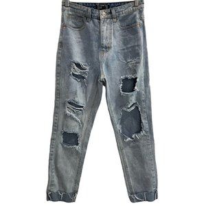 Pretty Little Thing Womens Slim Mom Skinny Jeans Blue Distressed Medium Wash 4